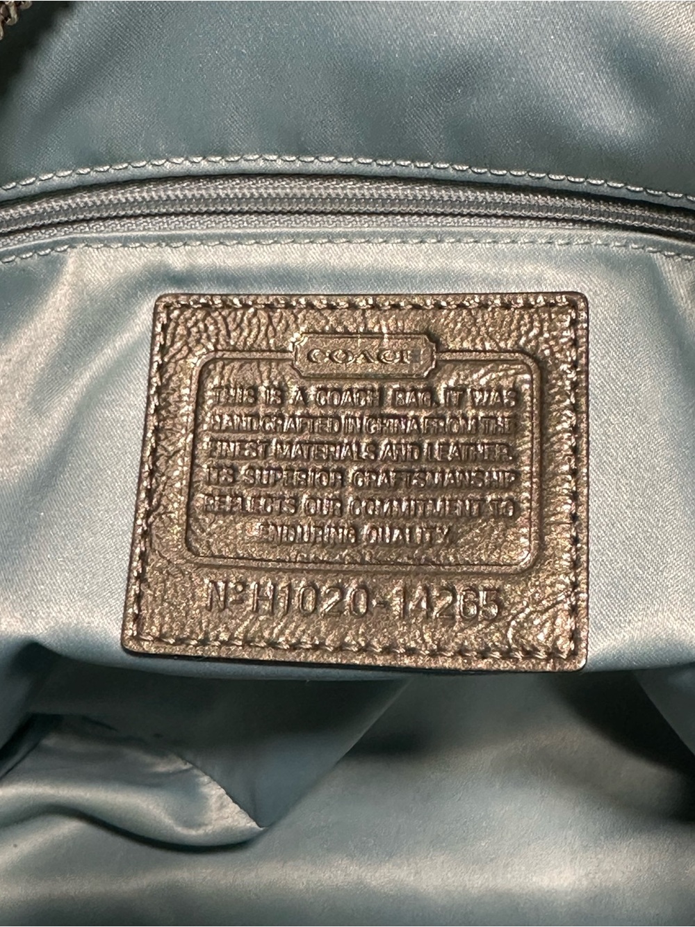 Coach Alex Stitched Patent Tote in a metallic Ollive Green color - Picture 10 of 13